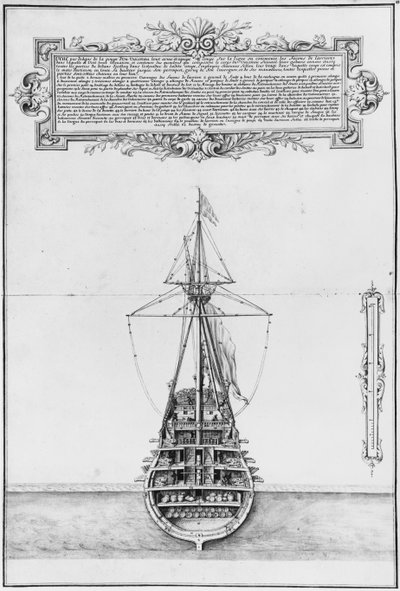 Inneres Heck eines voll bewaffneten und ausgestatteten Schiffes, Illustration aus dem 